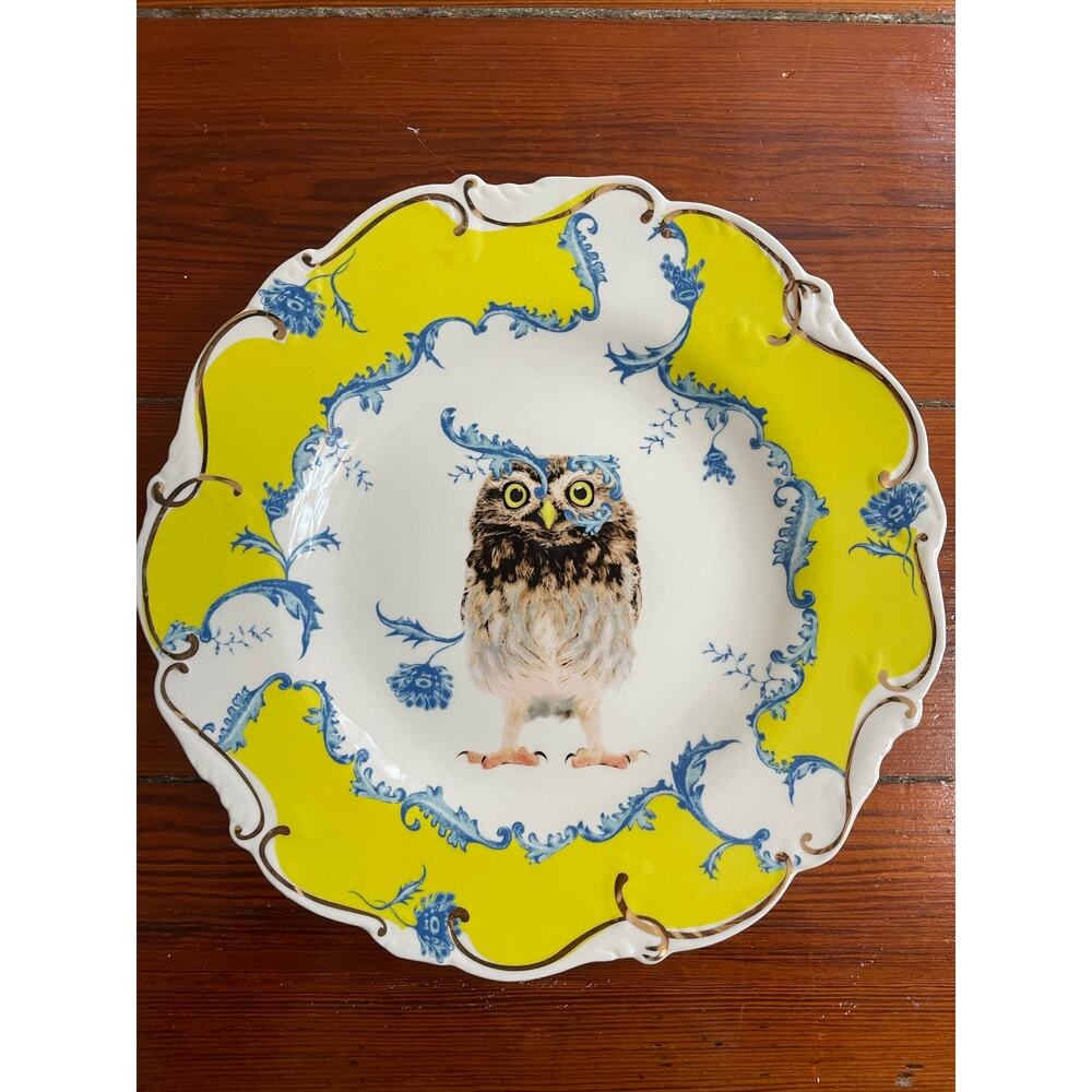 Lou Rota Anthropologie Nature Table Owl Dessert Plate Scalloped 9.5